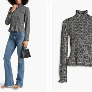 SANDRO Printed Stretch Turtleneck Top